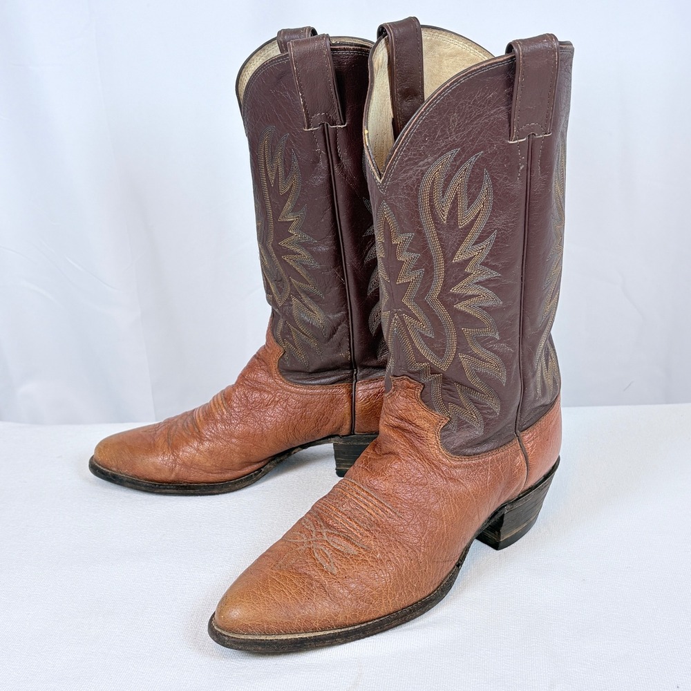 Justin Vintage Leather Western Cowboy Boots Brown 8054 USA Made 10 D